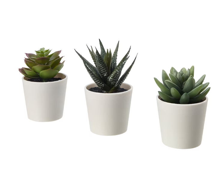 Set 3 Plante Artificiale SUPER TRENDS® tip Flori Decorative in Ghiveci, 12 cm, Verde Deschis