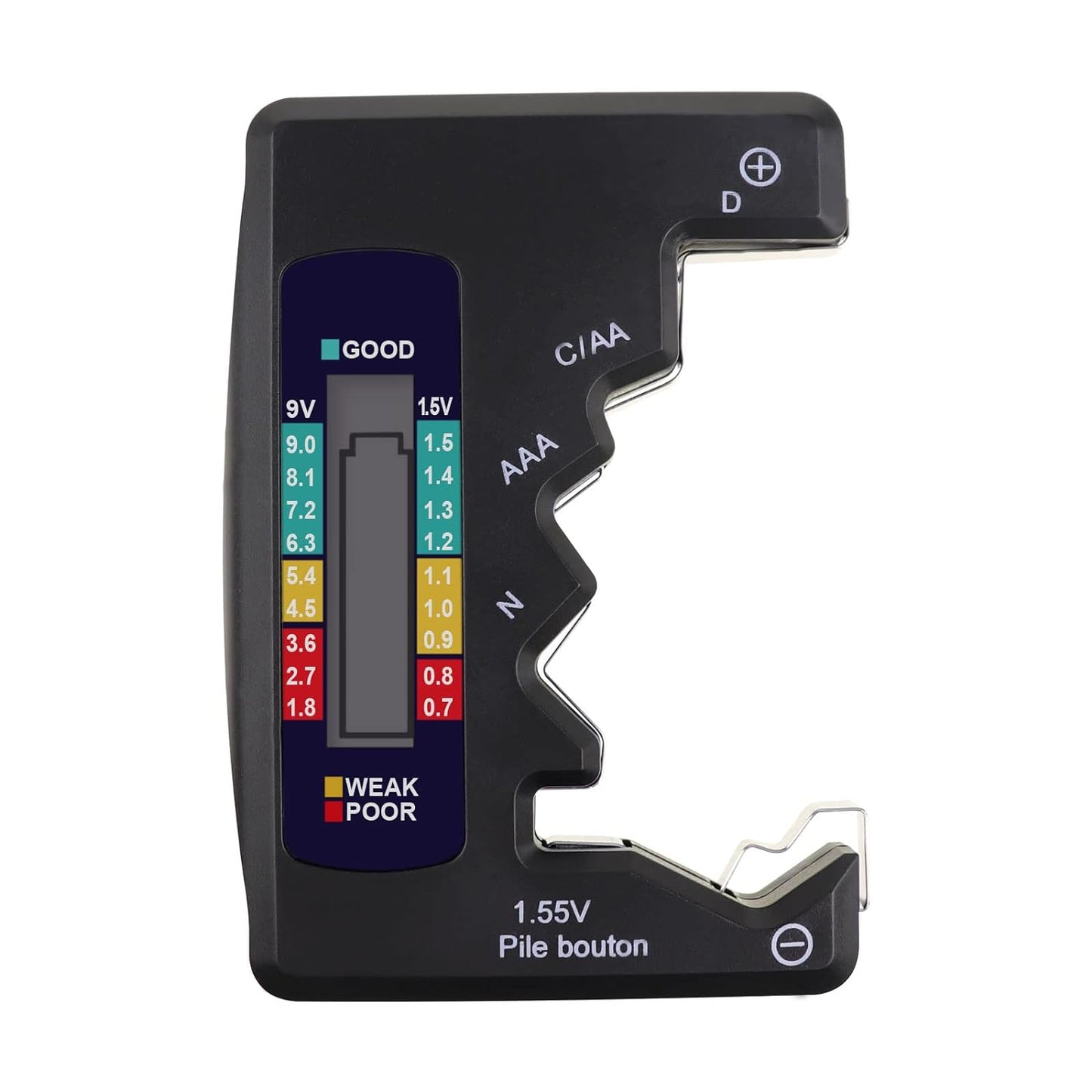 Tester Baterii SUPER TRENDS® 1,5 V-9 V, D, C, AA, AAA, N, Ecran LCD, Negru