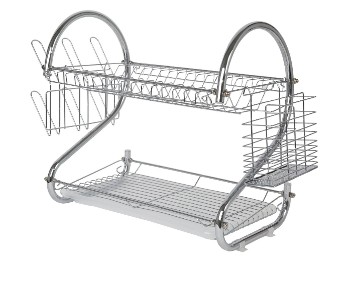 Uscator de Vase Tip Scurgator Supraetajat SUPER TRENDS®, Inox Rezistent la Coroziune, Suport Pahare si Tacamuri, Tava de Picurare, 36 x 38 x 25 cm