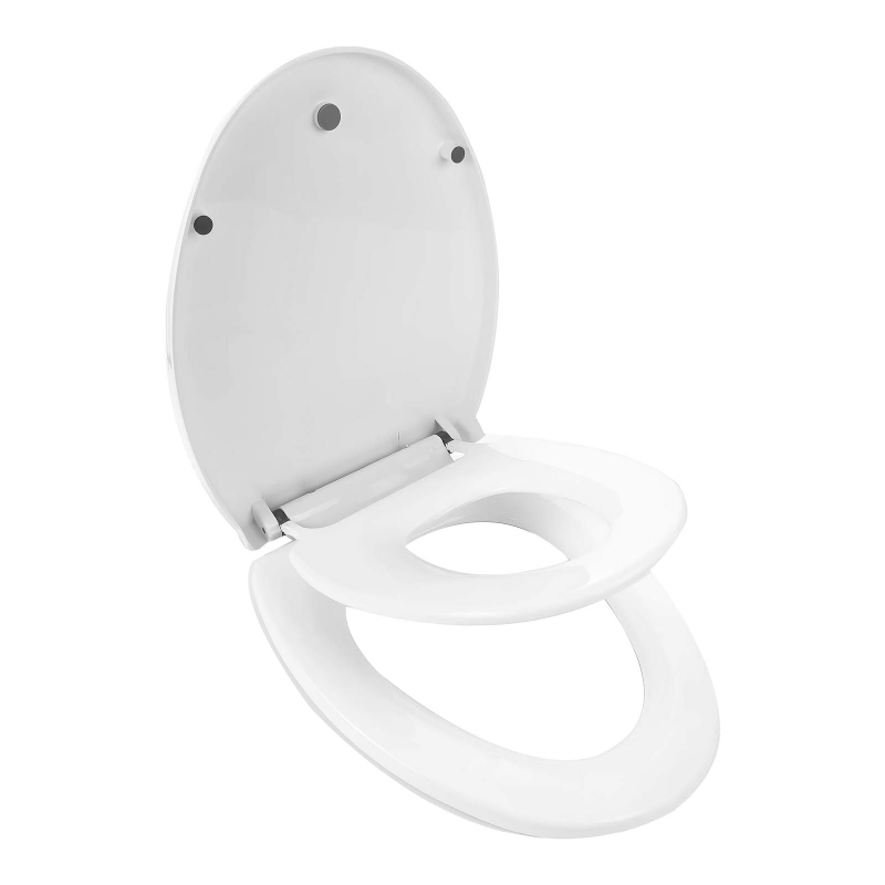 Capac Pentru Toaleta cu Reductie SUPER TRENDS®, 2 in 1, Potrivit Pentru Adulti si Copii, Reductor cu Prindere Magnetica, Inchidere Lenta, Oval, Alb