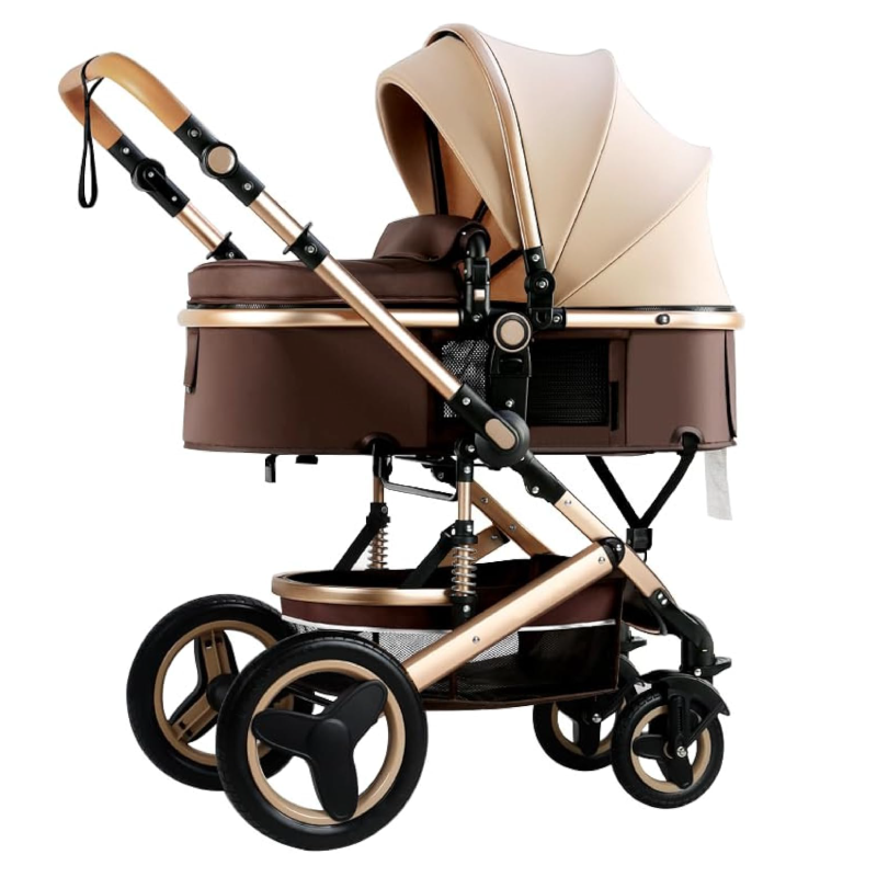 Carucior Pentru Bebelusi 2 in 1 Premium SUPER TRENDS®, Landou + Modul Sport, Pliabil, Reversibil, Inalt, Pentru Calatorii, 0-3 ani, Bej-Maro