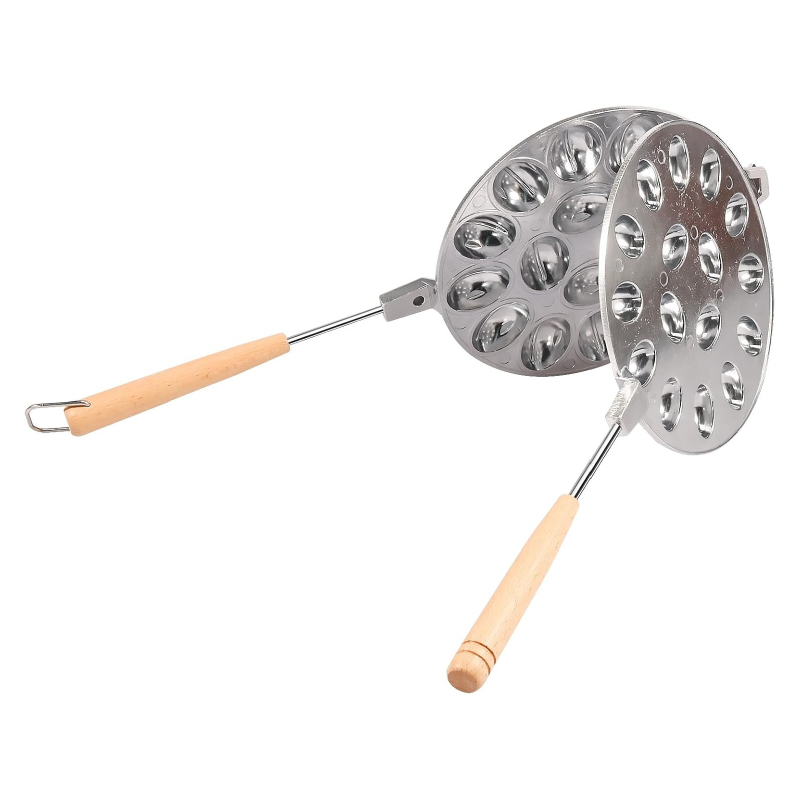 Forma de Copt cu 16 Orificii Pentru Prajituri in Forma de Nuca SUPER TRENDS®, Manere Din Lemn, Diametru 16 cm, Aluminiu, Gri
