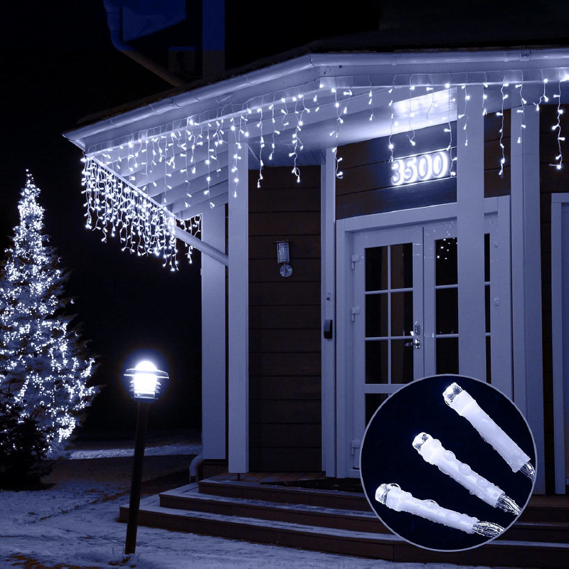 Instalatie Luminite Craciun Exterior 200 LED SUPER TRENDS, 10 m, Model Turturi de Gheata, Instalatie cu Memorie, 8 Moduri de Iluminare, Alb Rece, Transparent