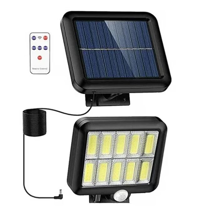 Lampa Solara LED Premium SUPER TRENDS® Cu Telecomanda, Ajustabila, Senzor De Miscare Si Lumina, Baterie Inclusa 1200 mAh, 260 LM, 120 COB LED, Lungime Cablu 5 Metri, Rezistenta La Apa, Negru