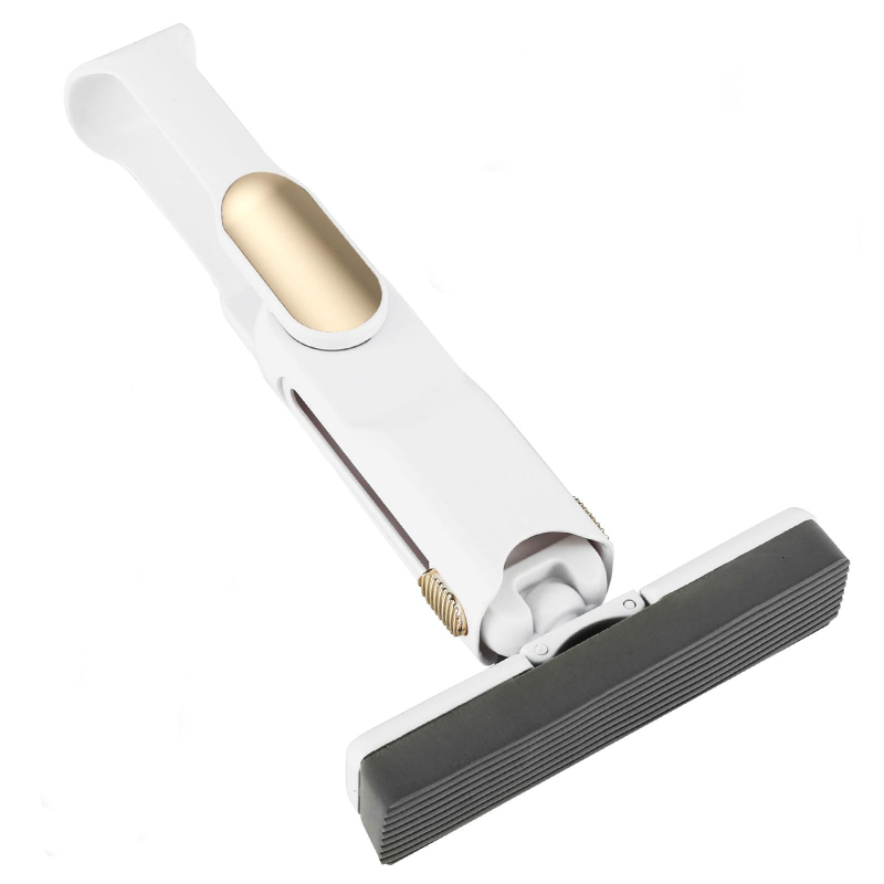 Mini Mop Portabil si Pliabil cu Stoarcere Automata Premium SUPER TRENDS®, Spalare Umeda si Uscata, Burete de Inalta Calitate, Potrivit Pentru Geamuri, Blaturi, Bucatarii, Bai, 2 Bureti Inclusi, Alb-Au