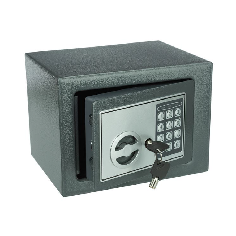 Seif metalic compact cu cifru electronic si cheie de siguranta SUPER TRENDS®, 230 x 170 x 170 mm, Gri Inchis