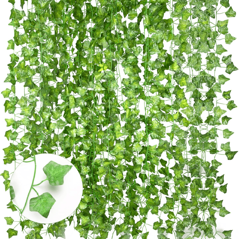 Set de 12 Ghirlande Iedera Artificiala SUPER TRENDS®, Matase si Plastic, Decor Interior si Exterior, Lungime Fir 210 cm, Verde - SPTR.RO