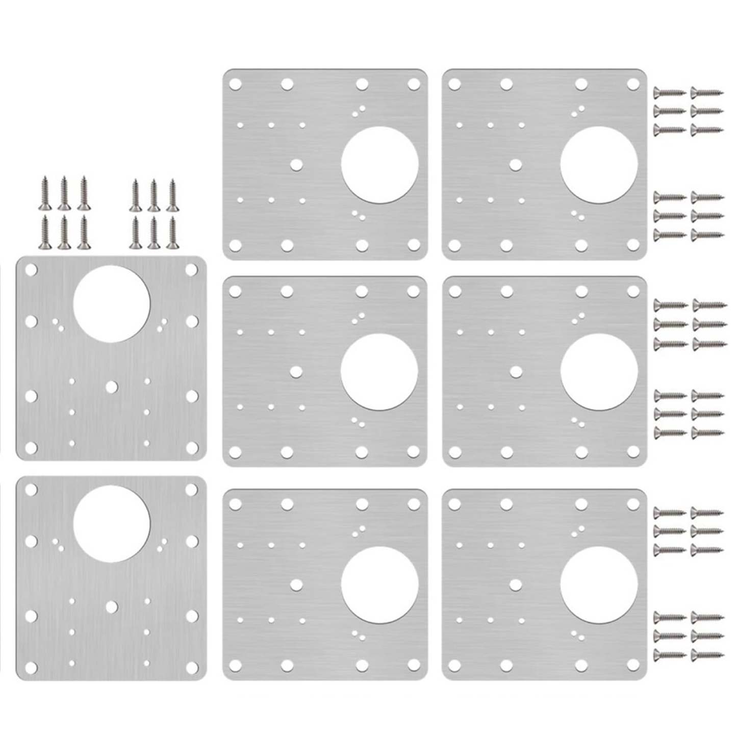 Set Reparatie Balamale Pentru Dulapuri Profesional SUPER TRENDS®, 8 Placi Metalice Otel Inoxidabil 9x9 cm, 48 Suruburi, Argintiu
