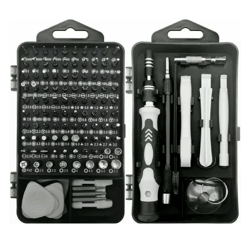 Set Surubelnite de Precizie SUPER TRENDS®, 115 in 1, Kit Magnetic de Reparatii Pentru Telefon, Tableta, Laptop, Xbox, Consola Jocuri, PC, Otel Crom-Vanadiu - SPTR.RO