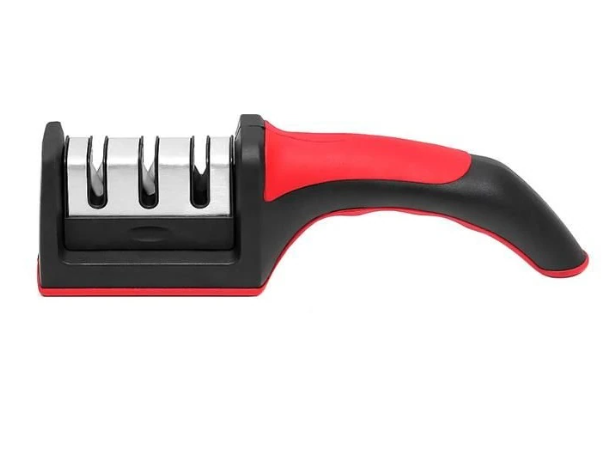 Ascutitor de Cutite Profesional SUPER TRENDS®, 3 Trepte, Ergonomic, Anti-Alunecare, 21.5 cm, Rosu/Negru