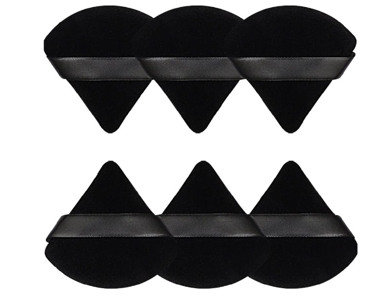 Set 6 x Burete Machiaj SUPER TRENDS®, Tip Aplicator Triunghi Pudra, Powder Puff, Reutilizabili, Utilizare Umeda sau Uscata, Saculet Depozitare, Negru
