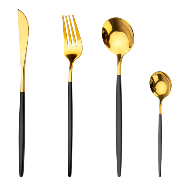 Set 24 Tacamuri Portugheze SUPER TRENDS®, Premium, Otel Inoxidabil, Auriu/Negru