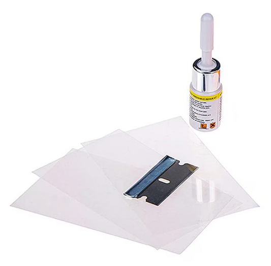 Kit Solutie Pentru Reparat Fisuri Parbriz SUPER TRENDS® Cu Adeziv Lichid, Crapaturi Sau Ciobituri Pietre, Uscare Rapida, 5 Folii Incluse