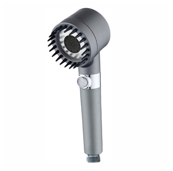 Para Tip Cap de Dus Premium 4 In 1 SUPER TRENDS®, Cu 3 Moduri Diferite De Presiune a Apei, Perie Masaj, Filtru Apa Inclus, Gri