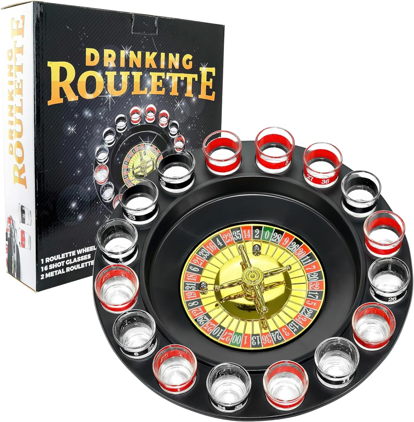 Joc de Baut Ruleta cu 16 Pahare de Shot SUPER TRENDS®, 30 cm, 25 ml