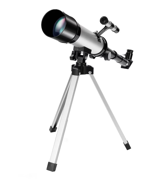 Telescop Astronomic SUPER TRENDS® Cu Trepied Din Aluminiu, Vedere 360°, Zoom Reglabil Maxim 40x si Prisme de 90°, Argintiu/Negru