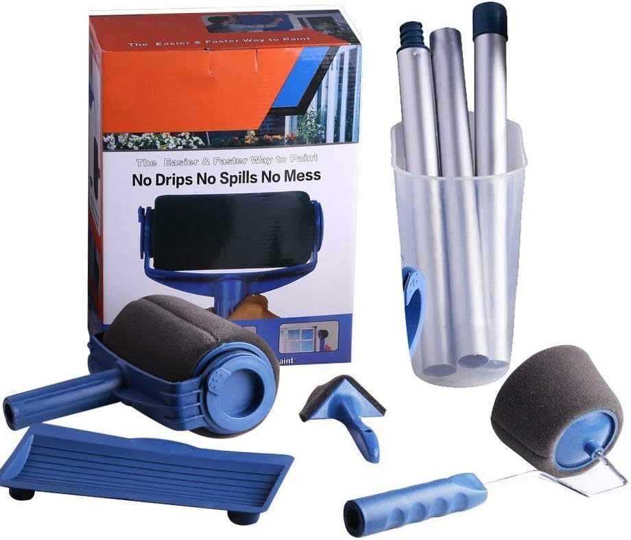 Set Trafaleti Profesionali cu Rezervor SUPER TRENDS®, 6 Piese, Accesorii Colturi, Maner Extensibil, Albastru