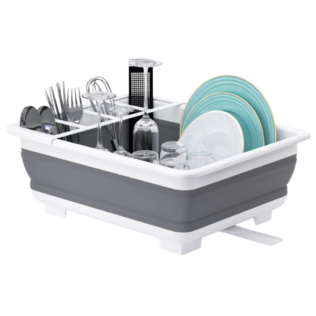 Uscator Pliabil Pentru Vase, Tacamuri & Pahare Cu Picurator Premium SUPER TRENDS®, Silicon Durabil, 36 x 31 x 11.5 cm, Alb
