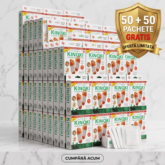 Set 50 + 50 GRATUIT de Plasturi Detox Originali Kinoki Pentru Picioare Premium SUPER TRENDS®, cu Turmalina si Otet de Bambus, Elimina Toxinele, Alb
