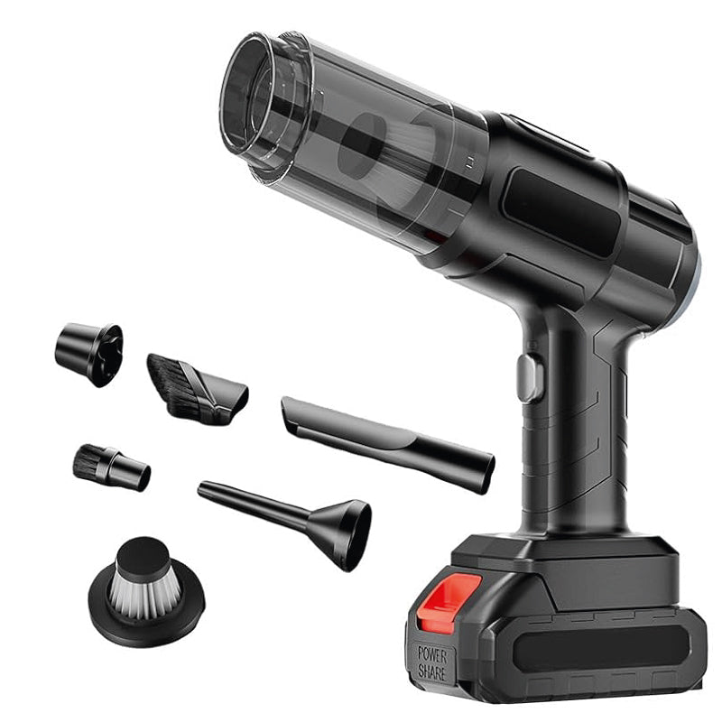 Aspirator de Mana Profesional SUPER TRENDS®, cu Acumulator, Puternic si Usor, Putere 150W, Acumulator 18.5V 1.3Ah, 6 Accesorii, Aspirare Uscata, Suflare, Vacuum pentru Casa si Masina, Negru