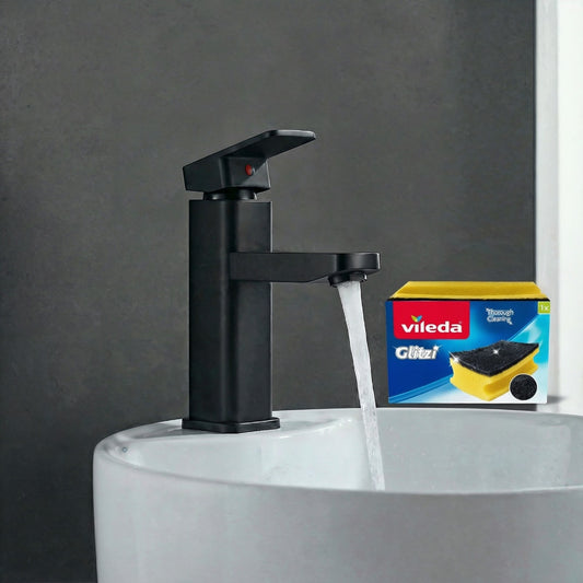 Baterie Chiuveta Baie Premium Class Din Otel Inoxidabil, Baterie Chiuveta Baie Cu Cartus Ceramic Si Finisaj Negru Mat, Racorduri Incluse, Design Monocomanda Pentru Lavoare Tip Bowl, Baterie Chiuveta B