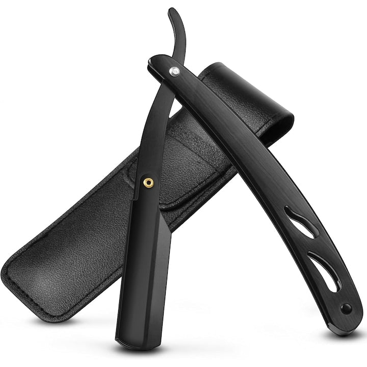 Brici Profesional Super Trends® Din Otel Inoxidabil Cu Husa Din Piele, Brici Barbierit Si Ras Pentru Barbati, Brici Clasic Cu Lama InterSchimbabila, Brici Barba Si Contur, Set Brici Barbierit Portabil - SPTR.RO