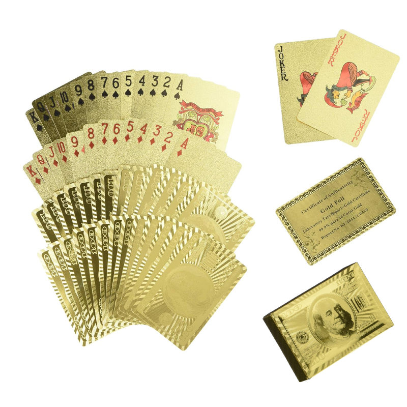 Carti de Joc Premium SUPER TRENDS®, Poker, Foita de Aur de 24K, Certificat de Autenticitate, 5.7 cm x 8.7 cm