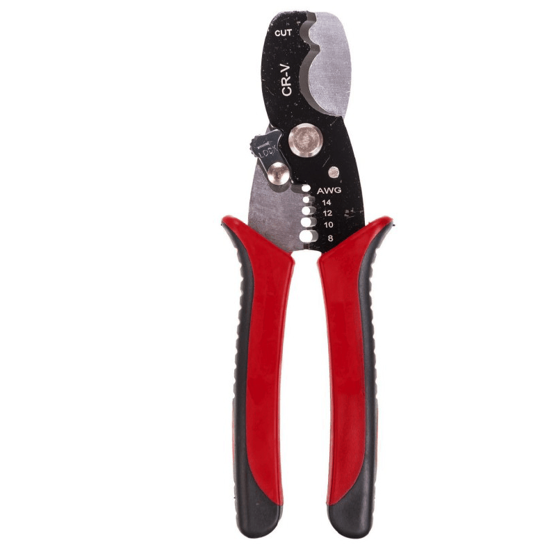 Cleste Multifunctional Dezizolat Cabluri 2.5-8 mm² SUPER TRENDS®, Taiere Pana la 22 mm, Manere Antialunecare, Rosu-Negru - SPTR.RO