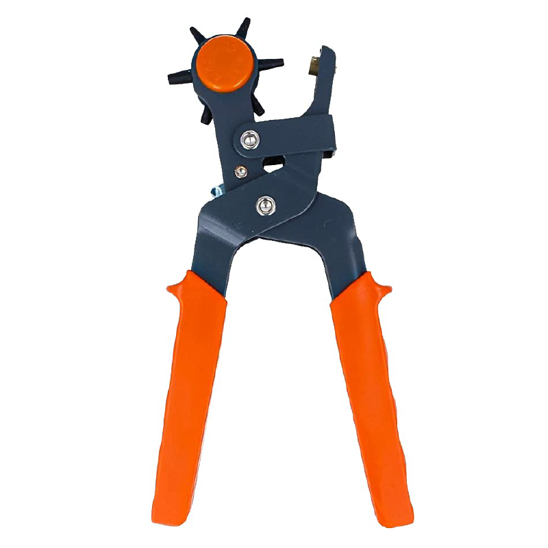 Cleste Perforator Pivotant Profesional SUPER TRENDS® cu 6 Capete Pentru Gaurit Curele, Portocaliu-Negru