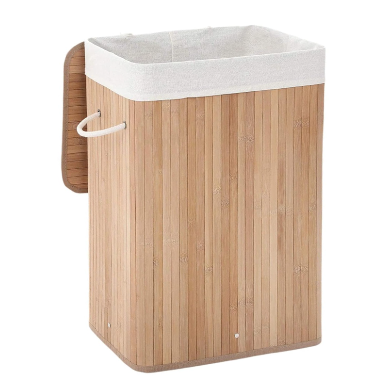Cos de Rufe din Bambus Premium SUPER TRENDS®, Pliabil, cu Captuseala Detasabila Lavabila, 72L, 40x30x60cm, natural