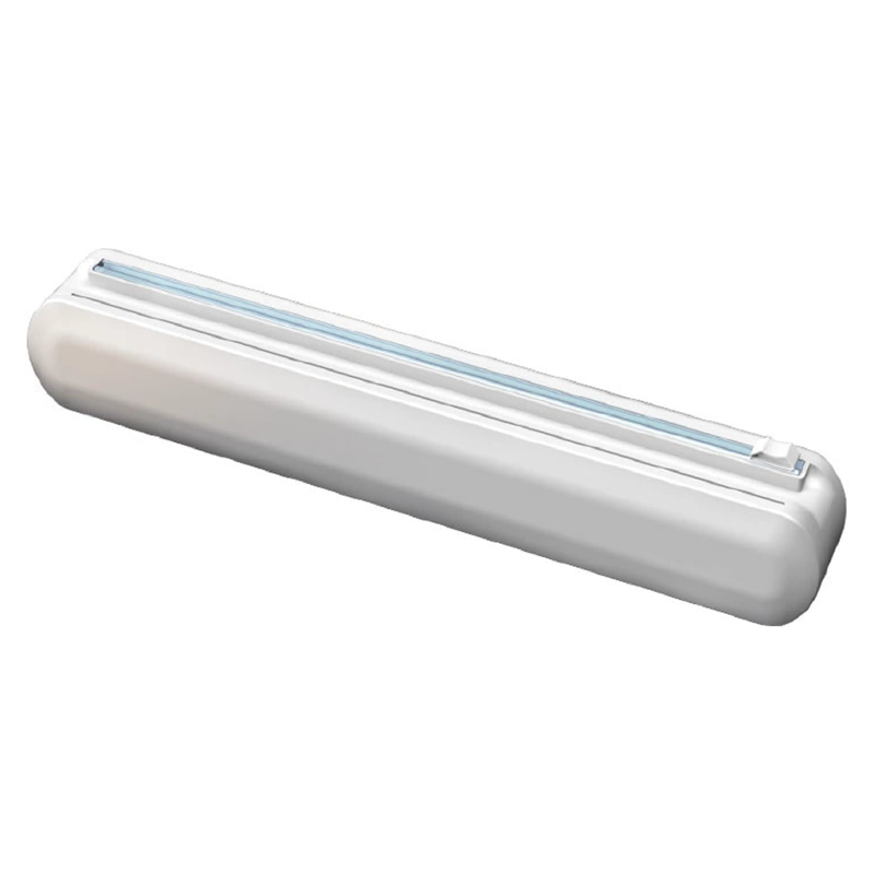 Dispenser Folie Alimentara Premium SUPER TRENDS® cu Taietor Culisant Reglabil, Baza Magnetica si Ventuze, Reutilizabil, Pentru Folie Alimentara Sau Aluminiu si Hartie de Copt, 37 x 6 x 5 cm, Alb