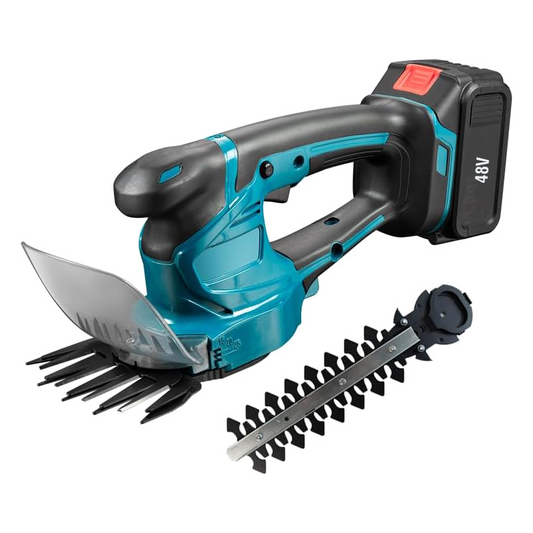 Foarfeca Electrica Pentru Tuns Iarba si Gard Viu SUPER TRENDS®, Fara Fir, 2 Acumulatori 48 V, Albastru