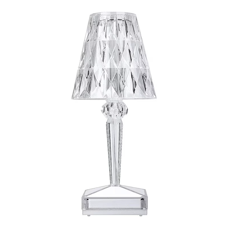 Lampa de Masa Cristal LED Premium SUPER TRENDS®, Tactila, Schimbare Culori in 3 Moduri, Reincarcabila, Acril, Design modern, Inaltime 26 cm