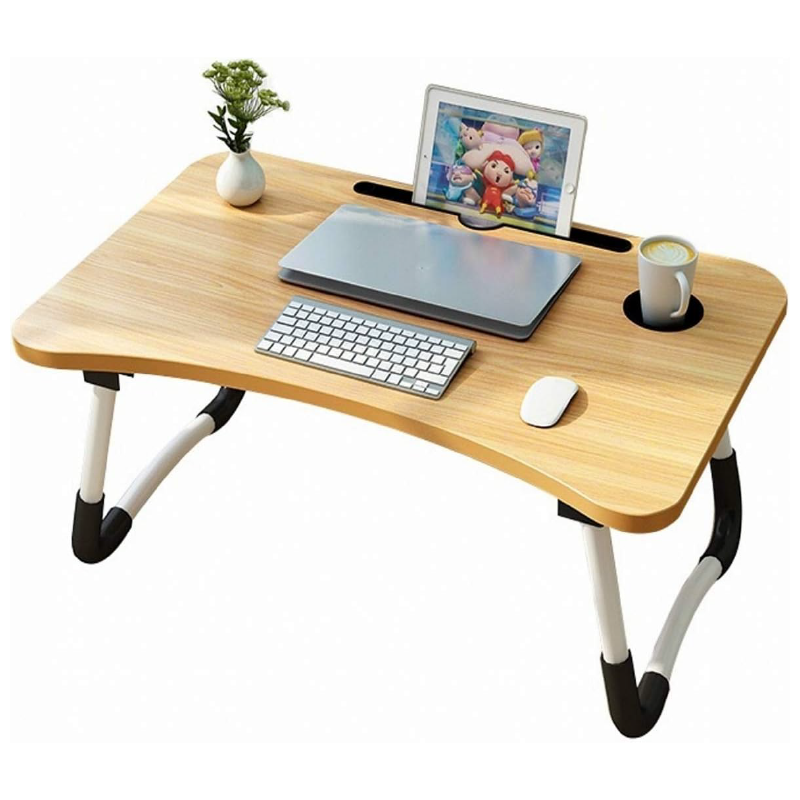 Masa Pliabila Multifunctionala Laptop SUPER TRENDS®, Din Lemn, cu Suport Pentru Pahar si Tableta, Ideala Pentru Pat, Birou, Mic Dejun, Studiu, 60 x 40 x 28 cm