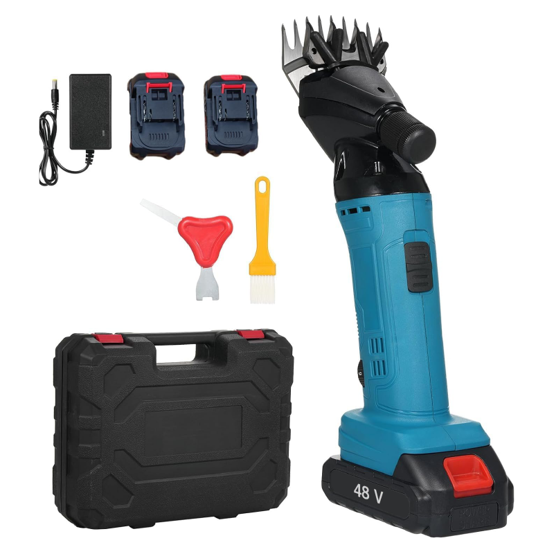 Masina de Tuns Oi Electrica SUPER TRENDS® Profesionala, 6 Viteze, 2 Acumulatori de 48V, Utila si Pentru Alte Animale, Geanta Transport, Albastru, Negru