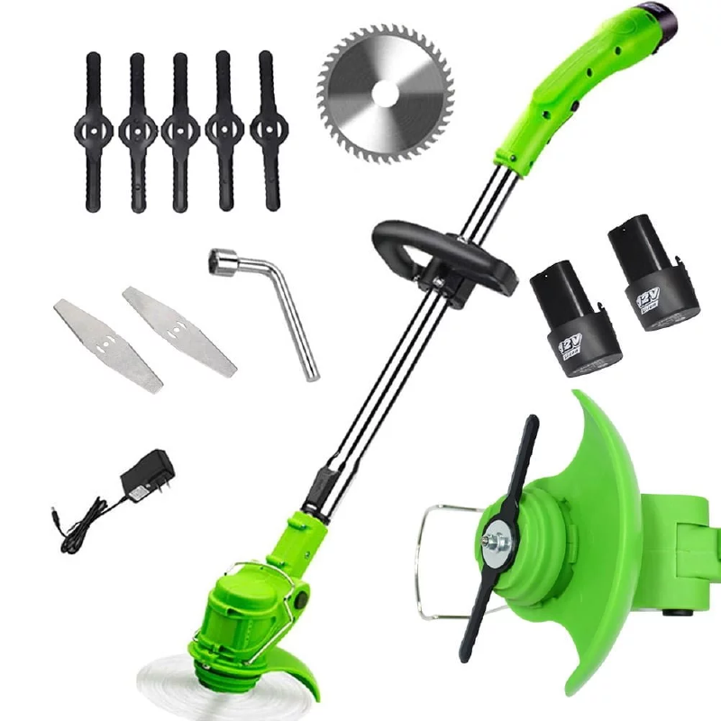 Motocoasa de Tuns Iarba 3 in 1 Profesionala SUPER TRENDS®, Telescopica, Fara Fir, 12V, cu 2 Acumulatori, 3 Moduri De Taiere, 1800 RPM, Putere 1000W, Brat Ajustabil, Verde