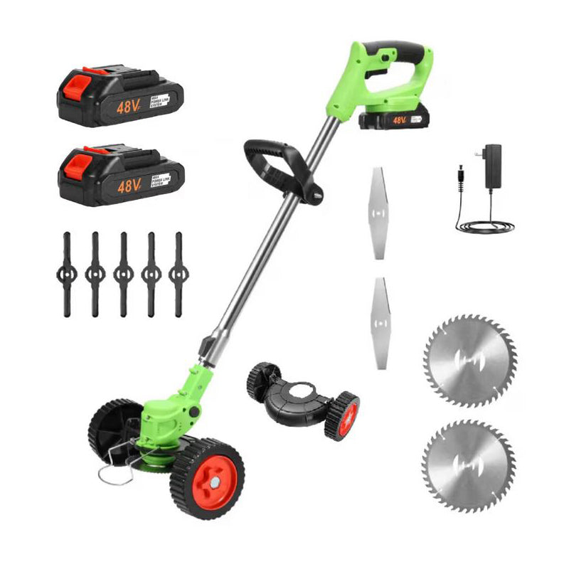 Motocoasa Electrica Profesionala SUPER TRENDS®, 1500W cu 2 Acumulatori 48V, Roti Detasabile si 3 Unghiuri de Taiere, Design Rezistent din ABS si Metal, Verde