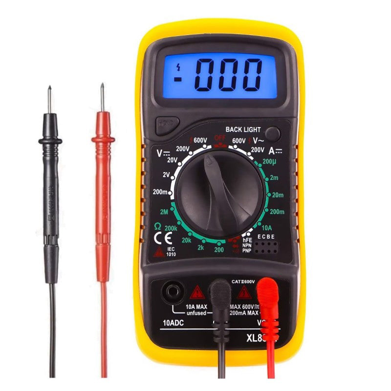 Multimetru Digital Portabil Profesional SUPER TRENDS®, Afisaj LCD, Voltmetru AC/DC Pentru Masurarea Tensiunii, Curentului, Rezistentei, Testarii Continuitatii si Sondelor, Galben-Negru