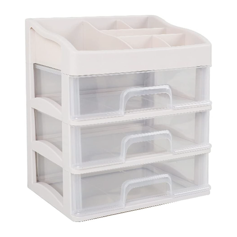 Organizator de Produse Cosmetice Premium SUPER TRENDS®, 27x23x17 cm, Plastic ABS, 3 Sertare, Transparent