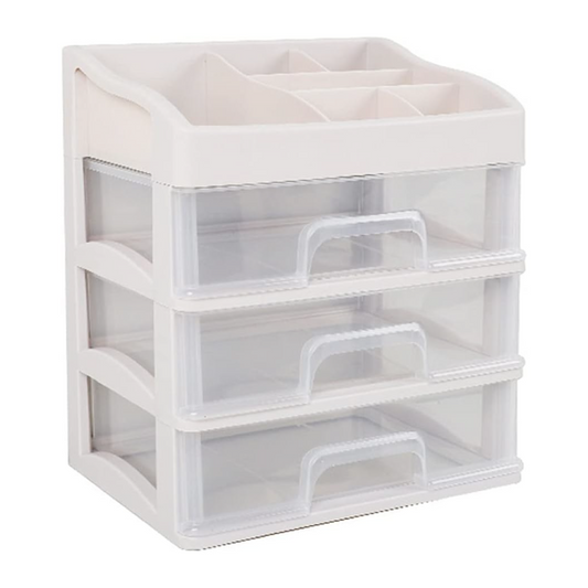 Organizator de Produse Cosmetice Premium SUPER TRENDS®, 27x23x17 cm, Plastic ABS, 3 Sertare, Transparent