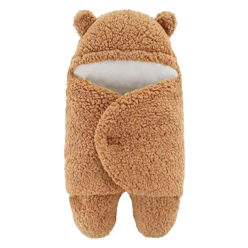 Paturica Pentru Infasat Bebelusi Pufoasa Premium SUPER TRENDS® Bebe 0-3 luni, Calduroasa, cu Urechi de Ursulet, Model Plusat, Beige