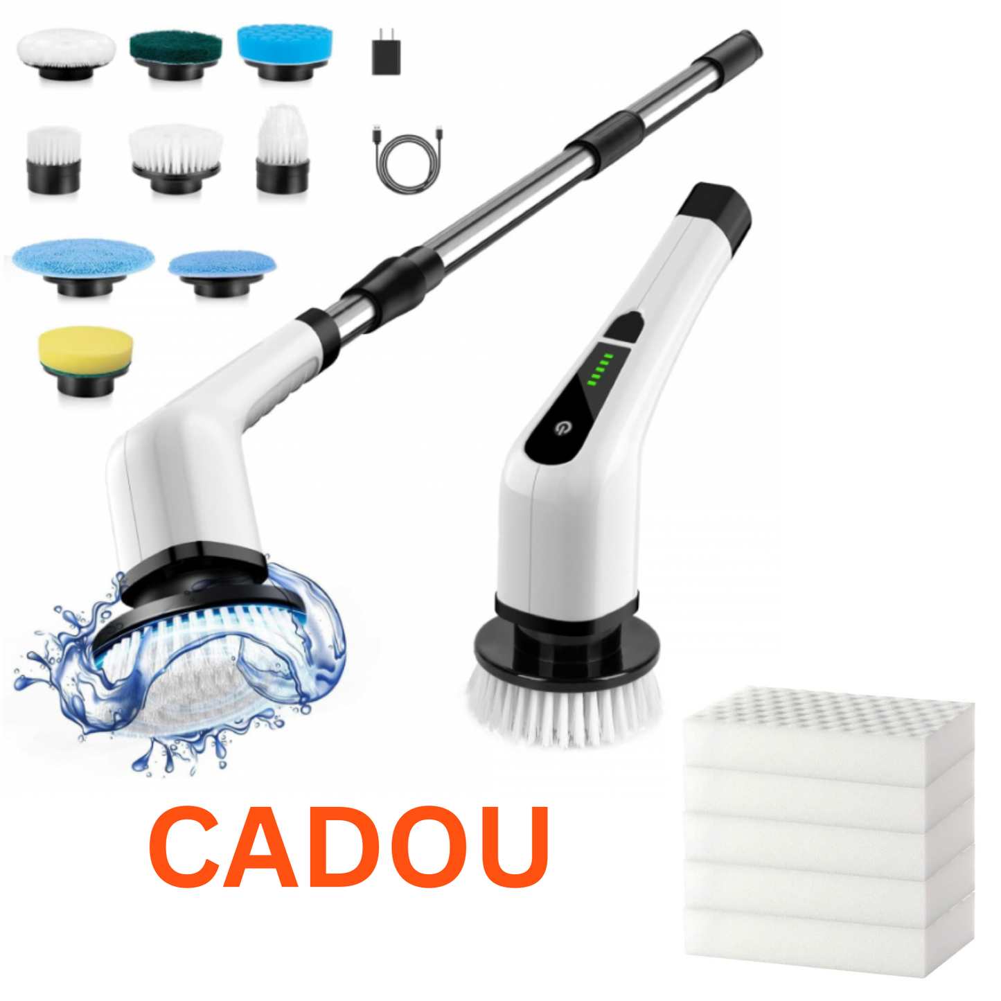 Perie de Curatat Electrica Rotativa 9 in 1 Premium SUPER TRENDS®, Fara Fir, Brat Reglabil, Capete de Perie Inlocuibile Pentru Dus, Baie, Bucatarie, Podea + 5 BURETI MAGICI CADOU