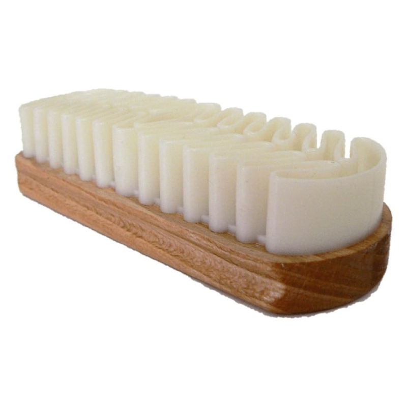 Perie Pentru Curatat Pantofi Din Piele Intoarsa Premium SUPER TRENDS®, Din Lemn si Cauciuc, 12.8 x 4.3 x 3 cm, Maro - Alb