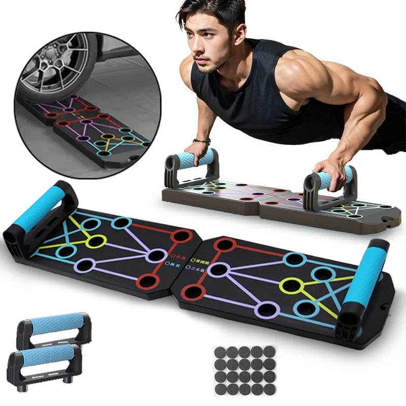 Placa Multifunctionala 12 in 1 pentru Flotari  SUPER TRENDS®– Sistem de Antrenament Pentru Corp, Fitness, in Sala, Acasa sau Birou, Pliabila, Multicolor, 600x320x18 mm