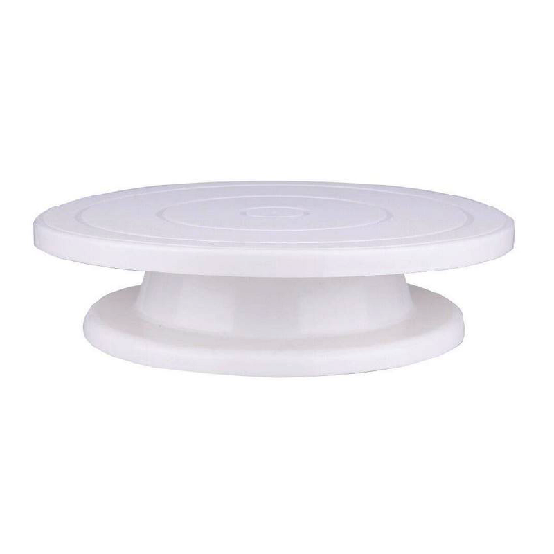 Platou Rotativ Pentru Ornare Tort sau Prajituri SUPER TRENDS®, Margine Antiderapanta Din Cauciuc, Diametru 28cm, Inaltime 7 cm, Alb