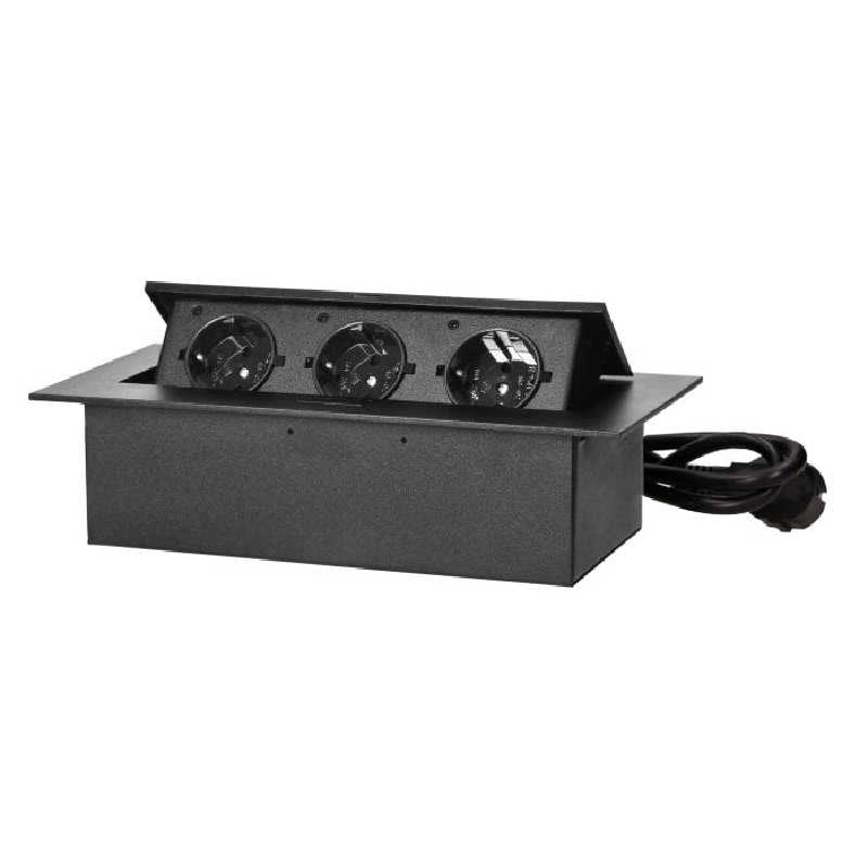 Priza Incastrabila in Blat SUPER TRENDS®, Schuko, 3 x 2P + E, 16A, 3600W, cablu 1.5 m, IP20, Negru
