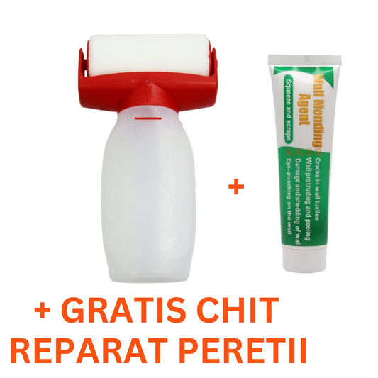 Rola de Vopsit Reincarcabila Premium SUPER TRENDS®, cu Recipient Integrat de 500 ML, Latime 10 CM, Pentru Retusuri, Pereti, Graffiti, Proiecte Artistice, Alb-Rosu + 1 CHIT REPARATII GRATIS