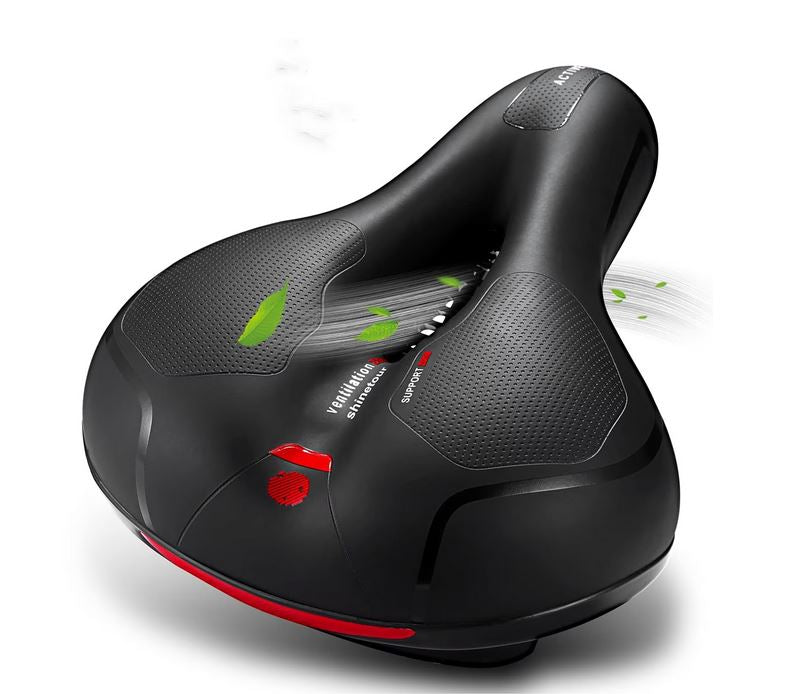 Sa Bicicleta Premium SUPER TRENDS®, Ergonomica si Larga, Spuma Memorie 5cm, Ventilatie Centrala, Amortizare Dubla, Impermeabila, Universala, Ultra Confort pentru MTB, Trekking si City Bike, Negru