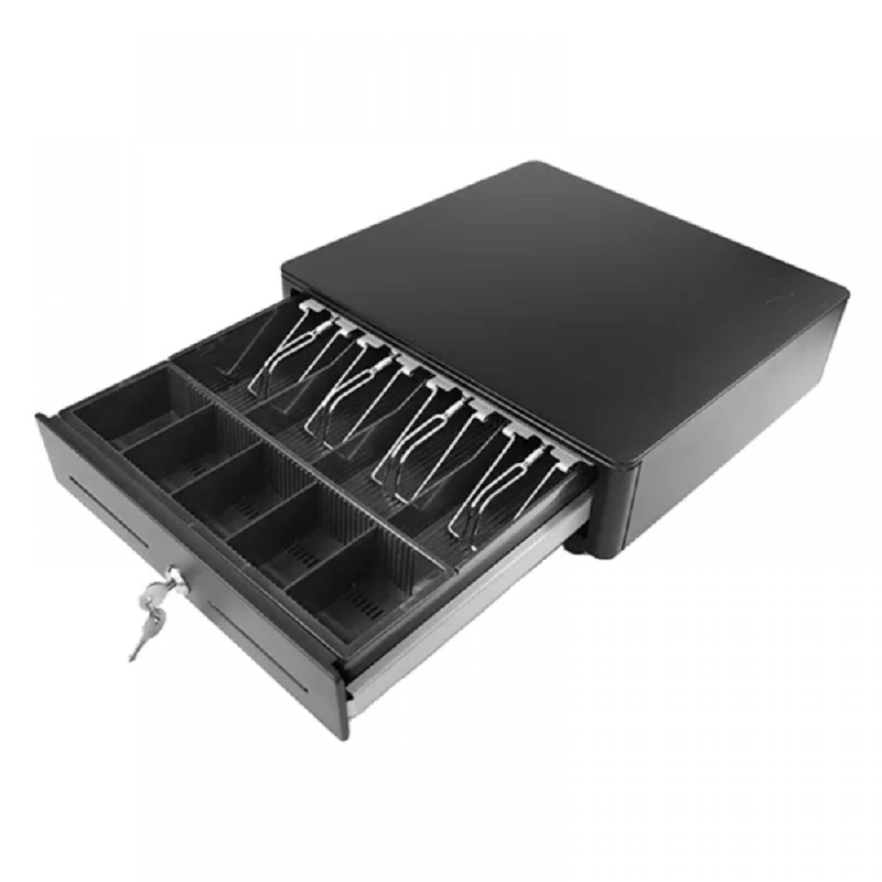 Sertar de Bani Pentru Case de Marcat SUPER TRENDS®, 4 Compartimente pentru Bancnote, 5 Compartimente pentru Monede, 2 Chei, 33 x 34 x 9 cm, Negru