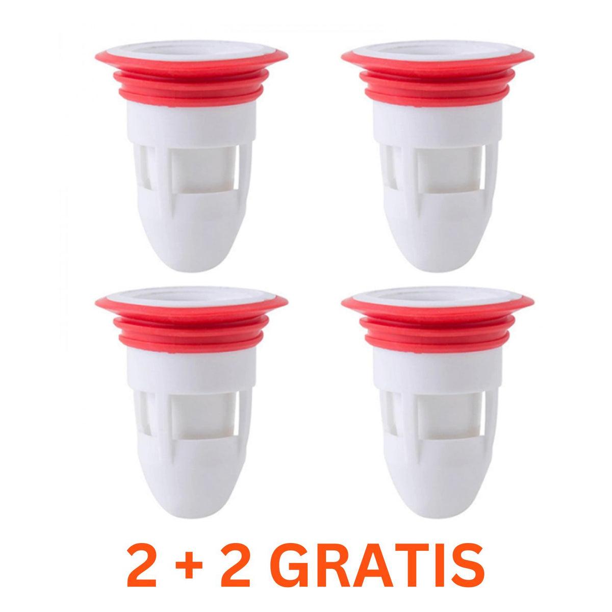 Set 2 + 2 GRATIS Buc Filtru Anti-Miros Canalizare Profesional SUPER TRENDS®, Pentru Sifonul Din Pardoseala, Sifon Chiuveta Sau Cada, Plastic, Ø45 mm, Corp Alb, Garnitura Rosie